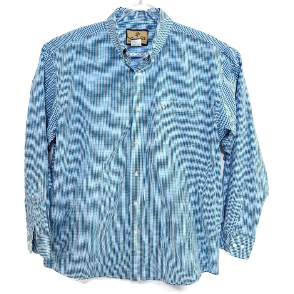 Wrangler Shirt‎ Mens XL Blue Check Plaid Button Down Long Sleeve Cotton Blend